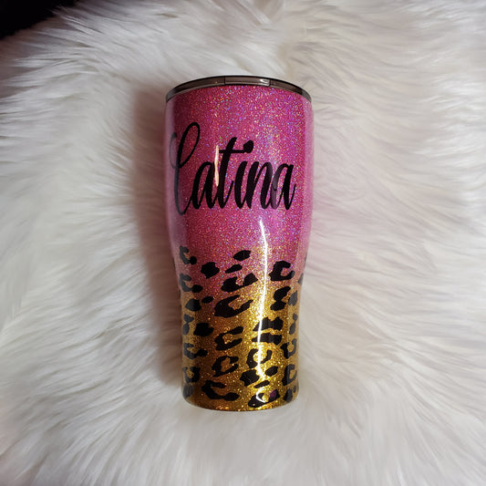 Leopard and glitter tumbler